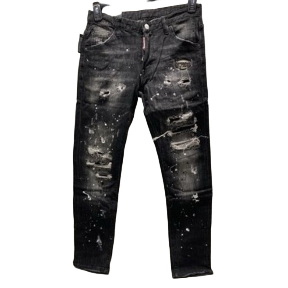 DSquared2 Mens Sprayed Effect Distressed Skater Jeans Size 32 x 30/IT 48 Black
